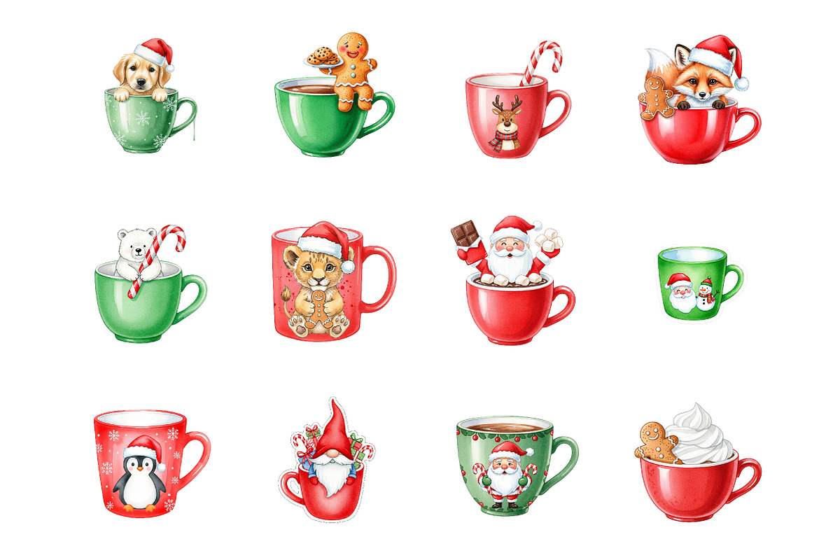 Cute Christmas Hot Cocoa Cup Clipart, an Illustration by SinaCreation (Photo 2 of 7)
