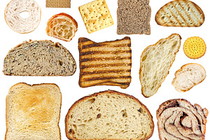Sliced bread collection isolated, a Food & Drink Photo by BOOCYS
