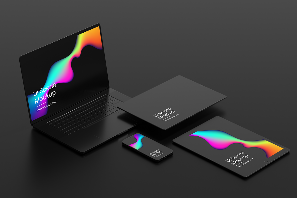 Black Devices Mockup Dark Theme Set, a Mac Mockup by Mockupdaddy (Photo 5 of 22)