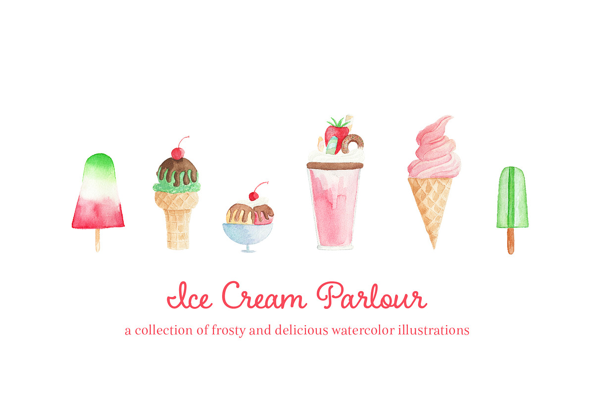 Ice Cream Parlour Watercolor Set, an Illustration by One and Only Paper (Photo 1 of 10)