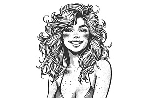Smiling woman with freckles and wavy, a Person Illustration by AlexArt