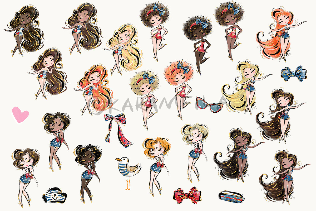 Beach Nautical Pinup Girls Clipart, a Person Illustration by KaramfilaS (Photo 2 of 8)