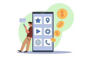 Monetization of applications. Mobile, a Finance Illustration by YummyBuum