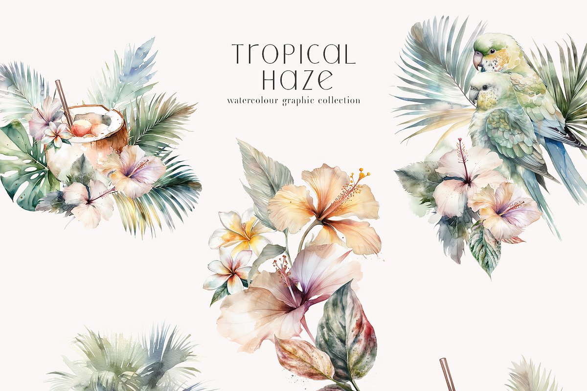 Tropical Haze Watercolor Clipart Set, an Object Illustration by Twigs and Twine (Photo 3 of 9)
