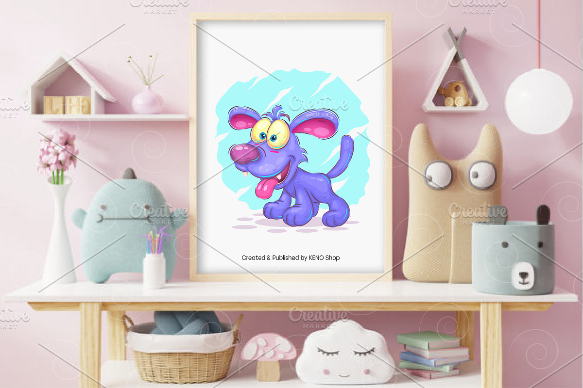 Set cartoon Blue puppy. Tshirt, PNG., an Animal Illustration by KENO Mascots (Photo 3 of 4)