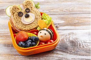 Lunch box with funny bear sandwich