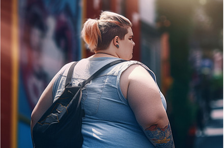 Plump girl walks. Generate AI, a Person Photo by Ylivdesign