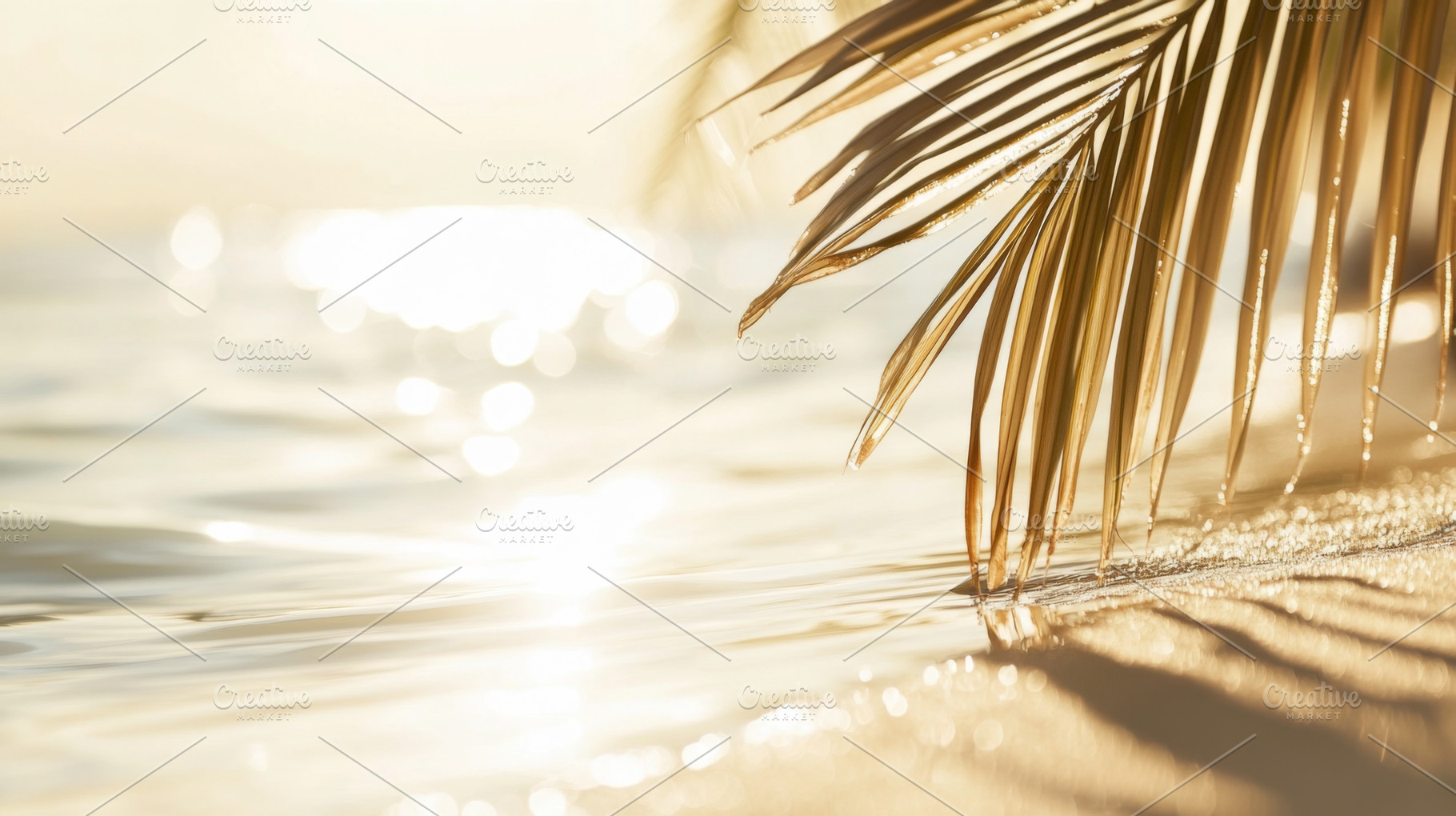Blurred background of exotic ocean shores with palm leaves and g, a Photo by Dvoevnore photos
