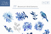 Watercolor Blue Roses with Birds, an Object Graphic by Sawango Designs (Thumbnail 4 of 13)