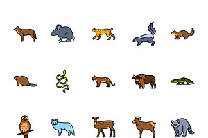 North american animals color line ic, an Outline Icon by Backwoods_studio