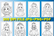 Cute Princess Coloring Pages for Kid, a Stationery Template by Design Station (Thumbnail 4 of 6)