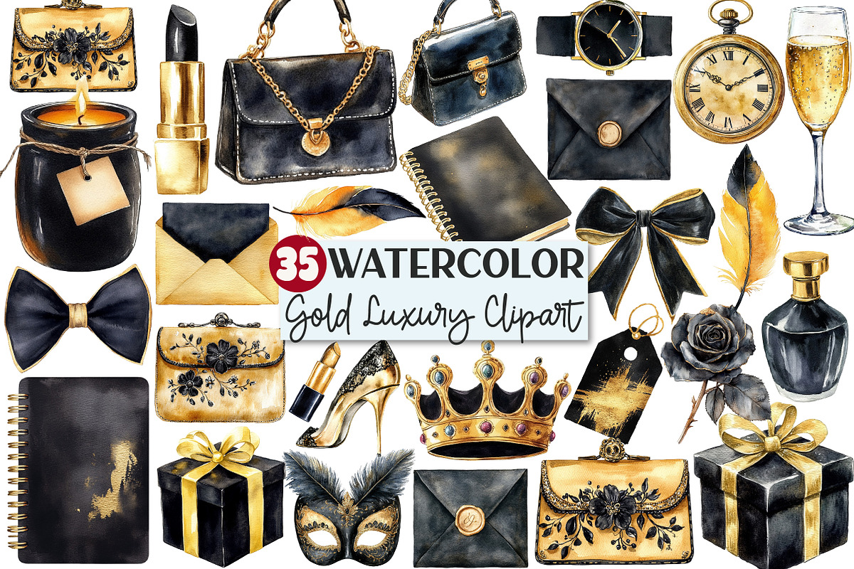 Black & Gold Luxury Clipart, an Illustration by Rose Art (Photo 1 of 7)