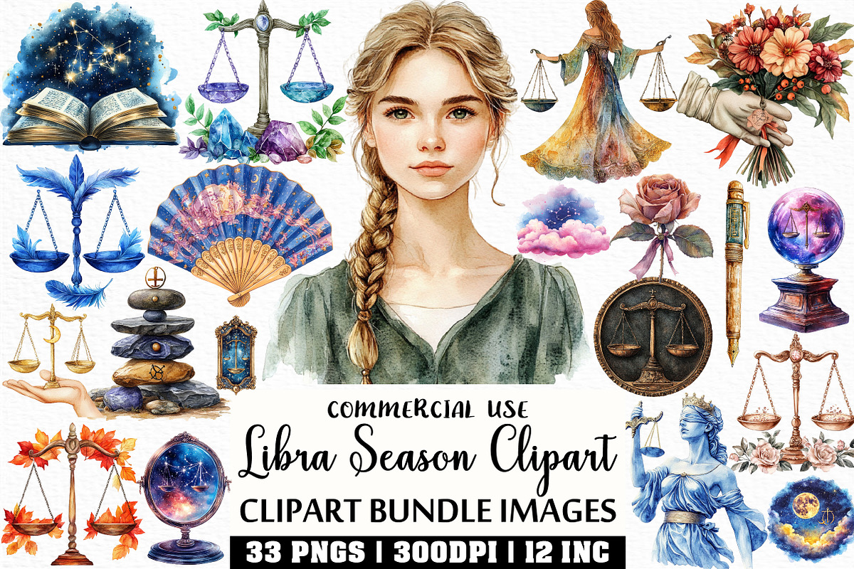 Watercolor Libra Season Clipart, an Illustration by Craft Nest (Photo 1 of 6)