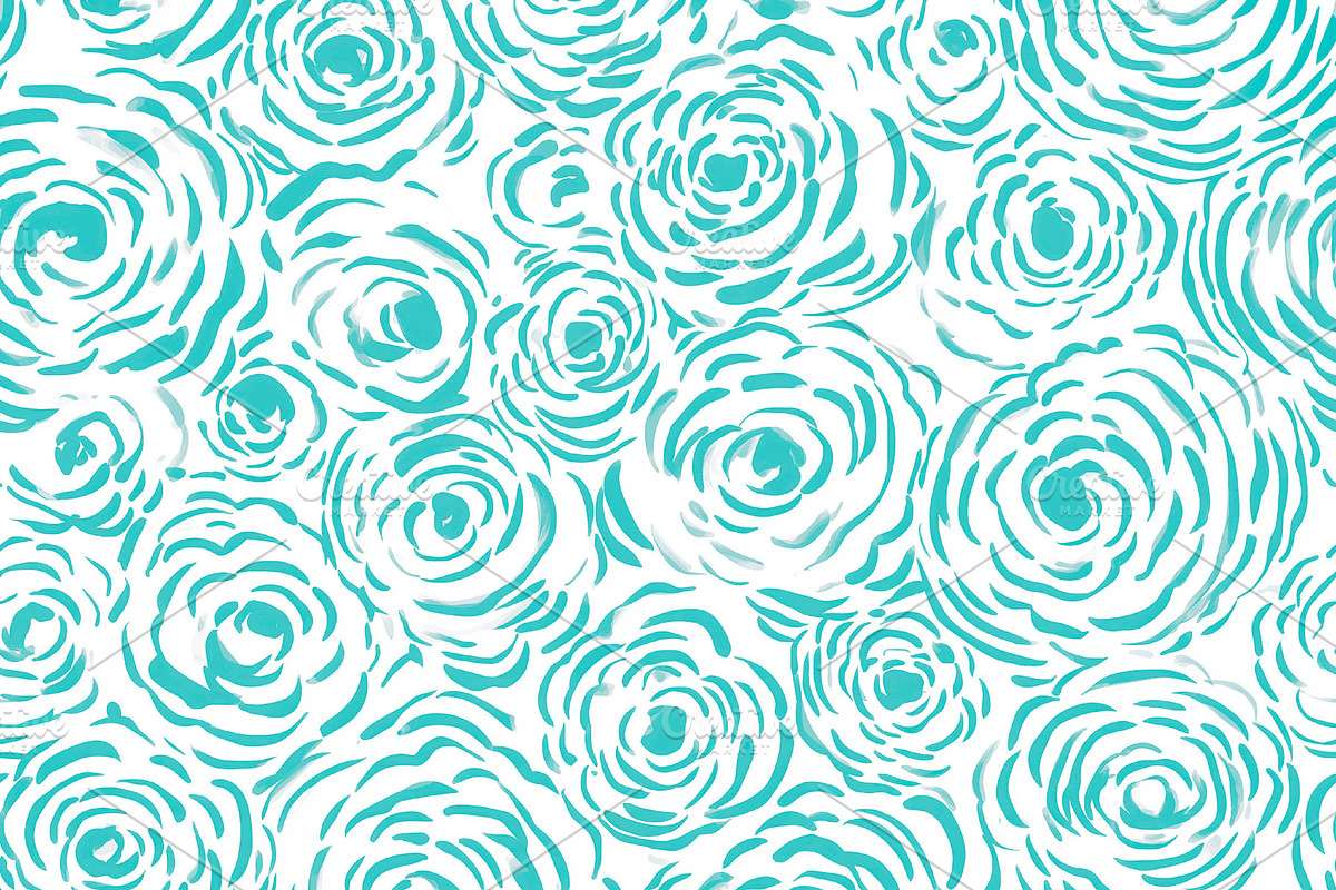 Abstract roses seamless pattern with turquoise brush strokes cre, a Pattern Graphic by Studio ANNA