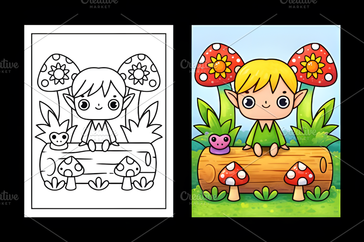 Whimsical Goblin World Coloring Page, a Decorative Illustration by Design Station (Photo 3 of 8)