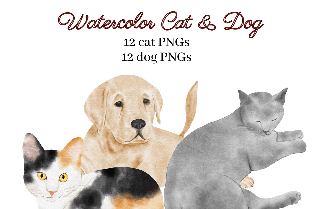 Watercolor Cat & Dog Illustration, an Animal Illustration by ArtbyHien (Photo 1 of 7)