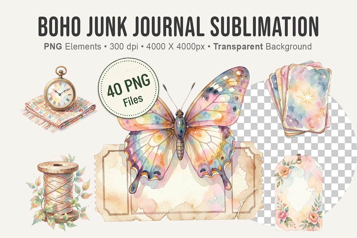 Boho Junk Journal Sublimation, an Illustration by Artnoy (Photo 1 of 8)