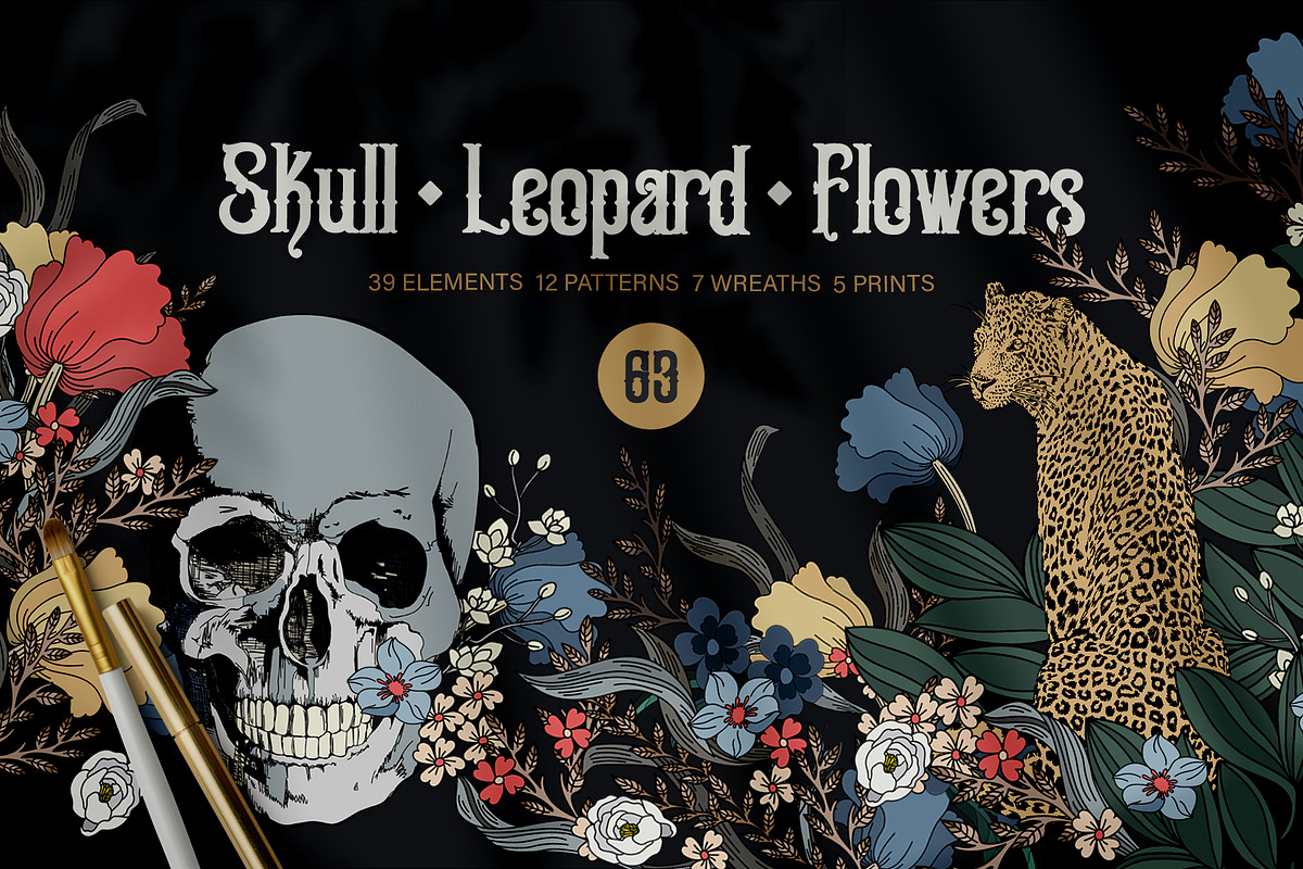 Skull Leopard Flowers, a Texture Illustration by LanaDzi (Photo 1 of 13)