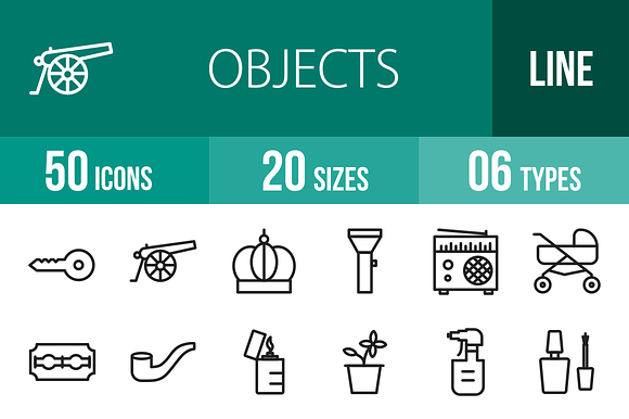 50 Objects Line Icons preview 4