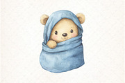 Cute Blue Teddy bear clipart, an Illustration by Watercolor design (Thumbnail 9 of 12)