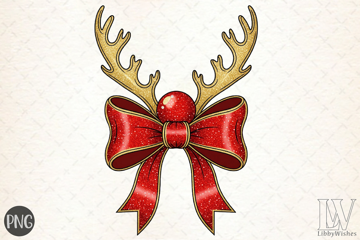 Christmas Reindeer Coquette Bow Png, an Illustration by Libby Wishes (Photo 1 of 6)