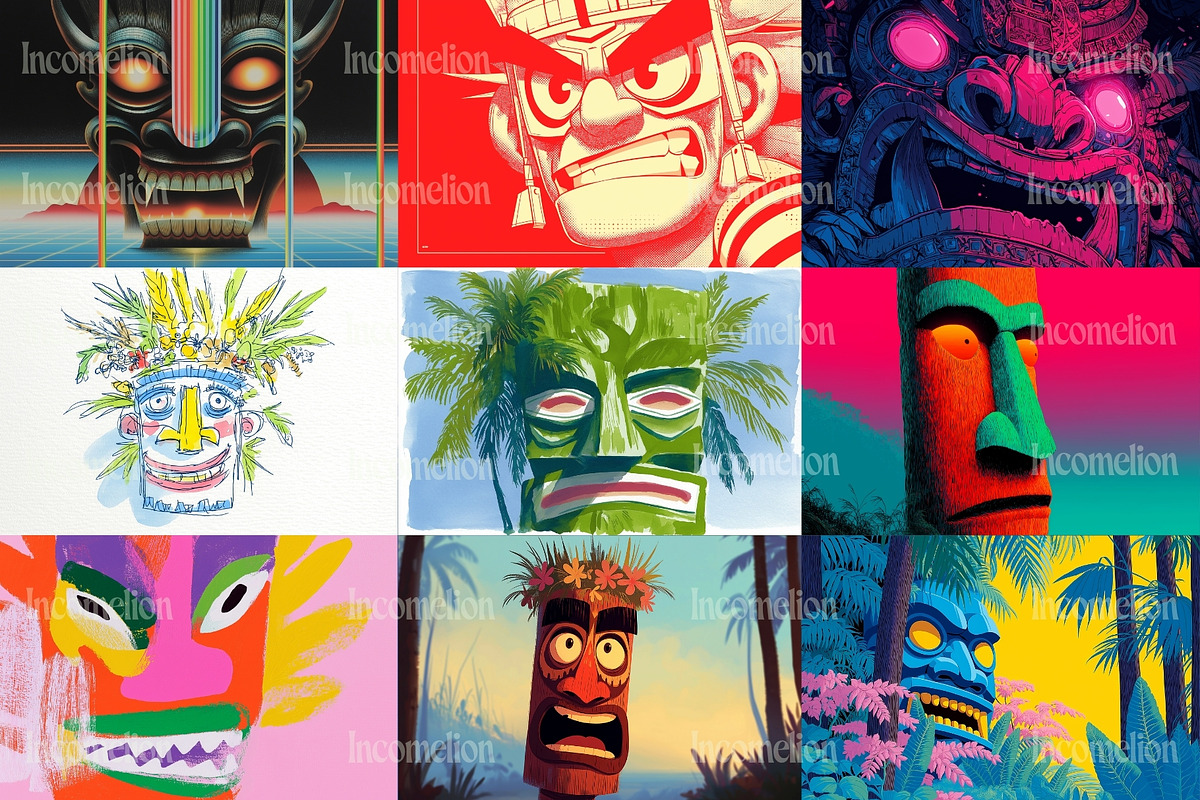 120 Tropical Tiki Mask Illustrations, a Decorative Illustration by Incomelion (Photo 11 of 20)