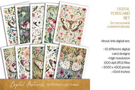 Botanical Butterflies Postcard Set, an Animal Illustration by The Dutch Lady Designs