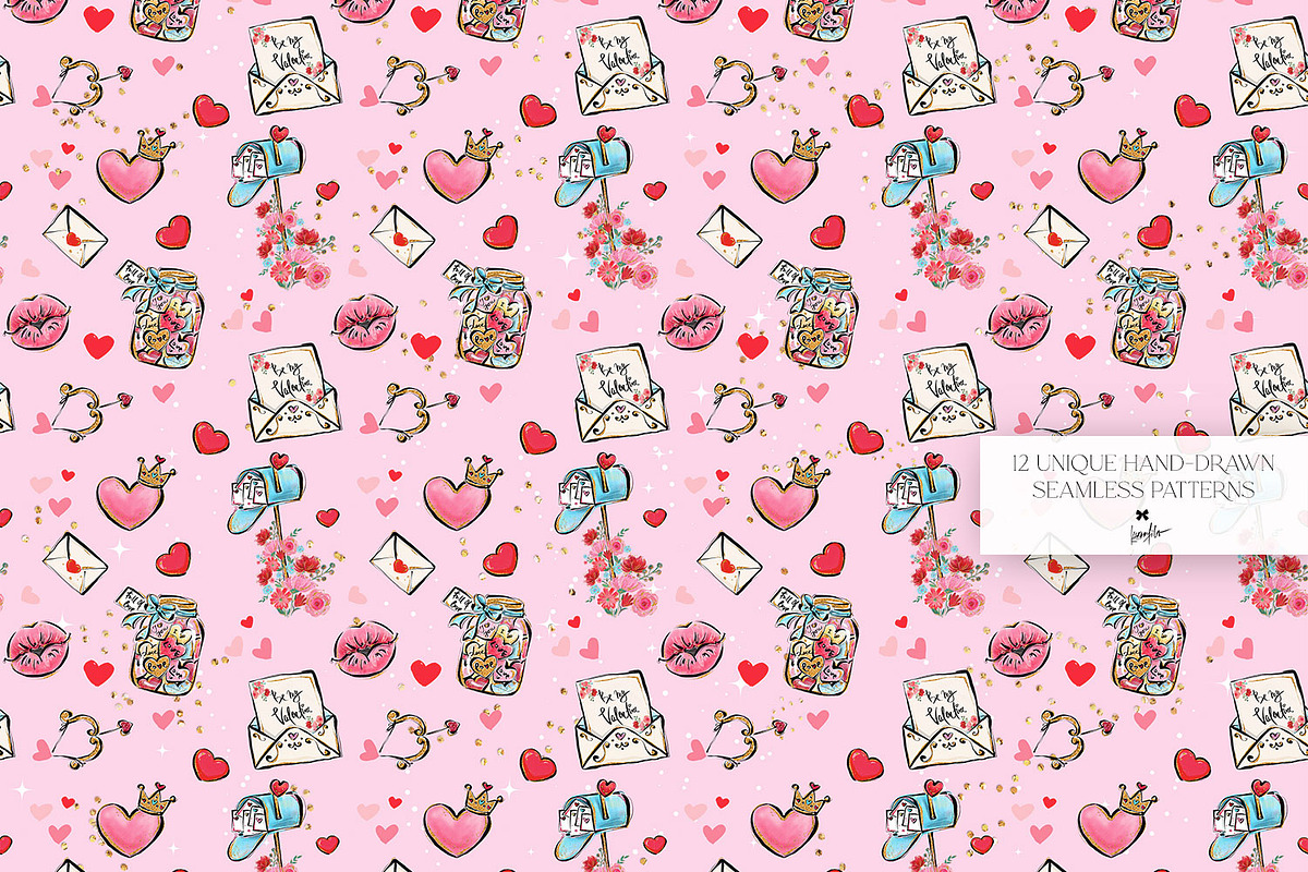 Valentine Doodles Seamless Patterns, a Pattern Graphic by KaramfilaS (Photo 11 of 19)