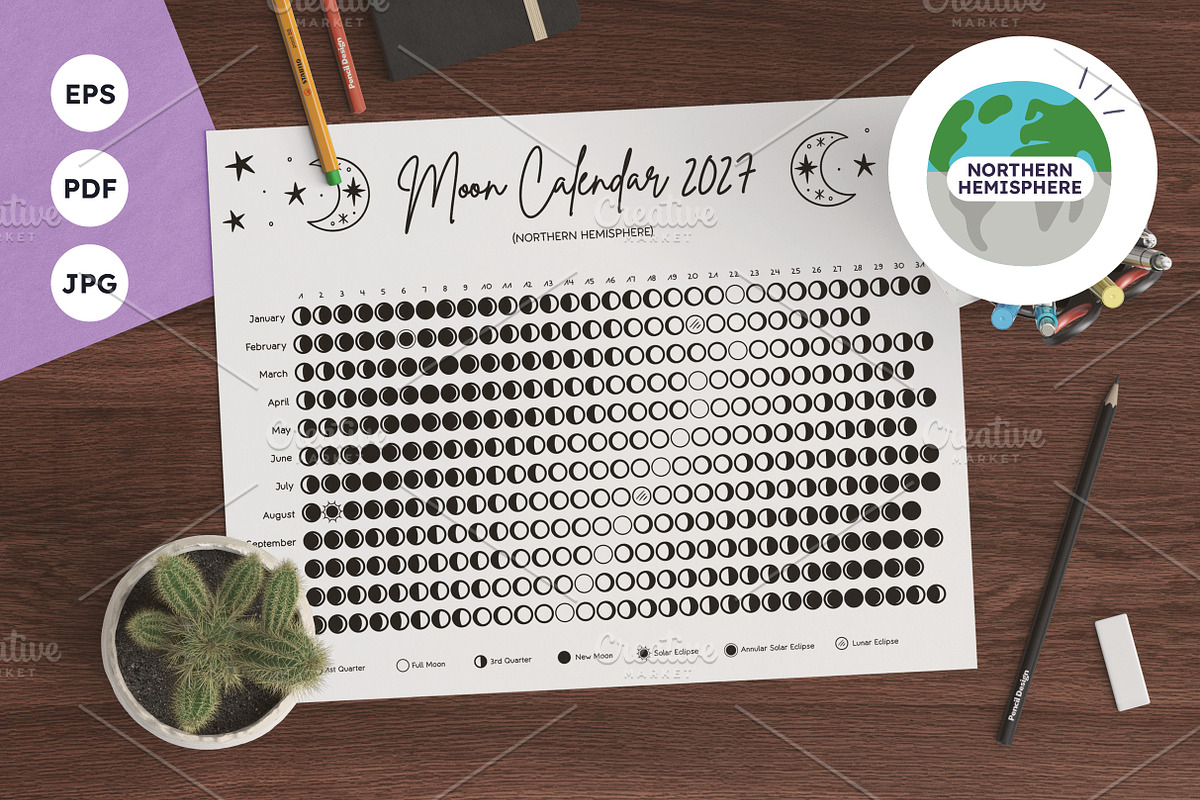 2027 Moon Calendar B&W Northern, a Poster Template by insemar (Photo 1 of 5)