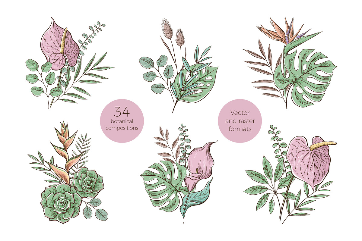 Tropical floral set | 105 elements!, an Object Illustration by bariskina (Photo 6 of 14)