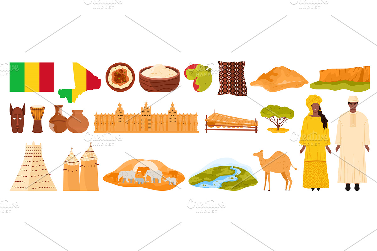 Travel to Mali set with culture, an Animal Illustration by Flashvector