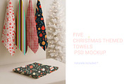Five Christmas theme towels PSD, a Household Mockup by jenartstudio (Thumbnail 2 of 2)