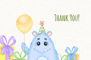 Watercolor Monsters Birthday Clipart, an Illustration by ekossa_art (Thumbnail 6 of 6)