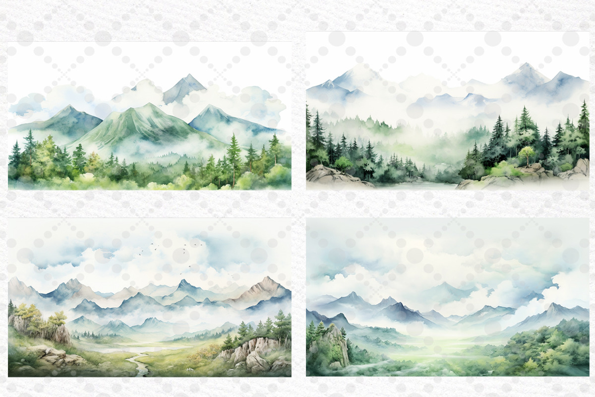 Foggy Forest Watercolor Mountains, a Decorative Illustration by LeCoqDesign (Photo 2 of 5)