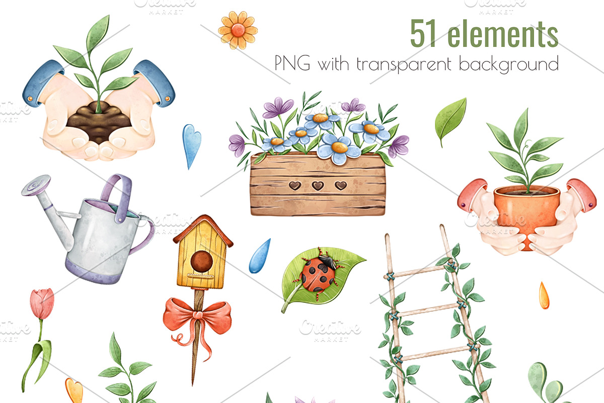 Gardening Clipart PNG Set, an Object Illustration by Mespilia (Photo 2 of 5)