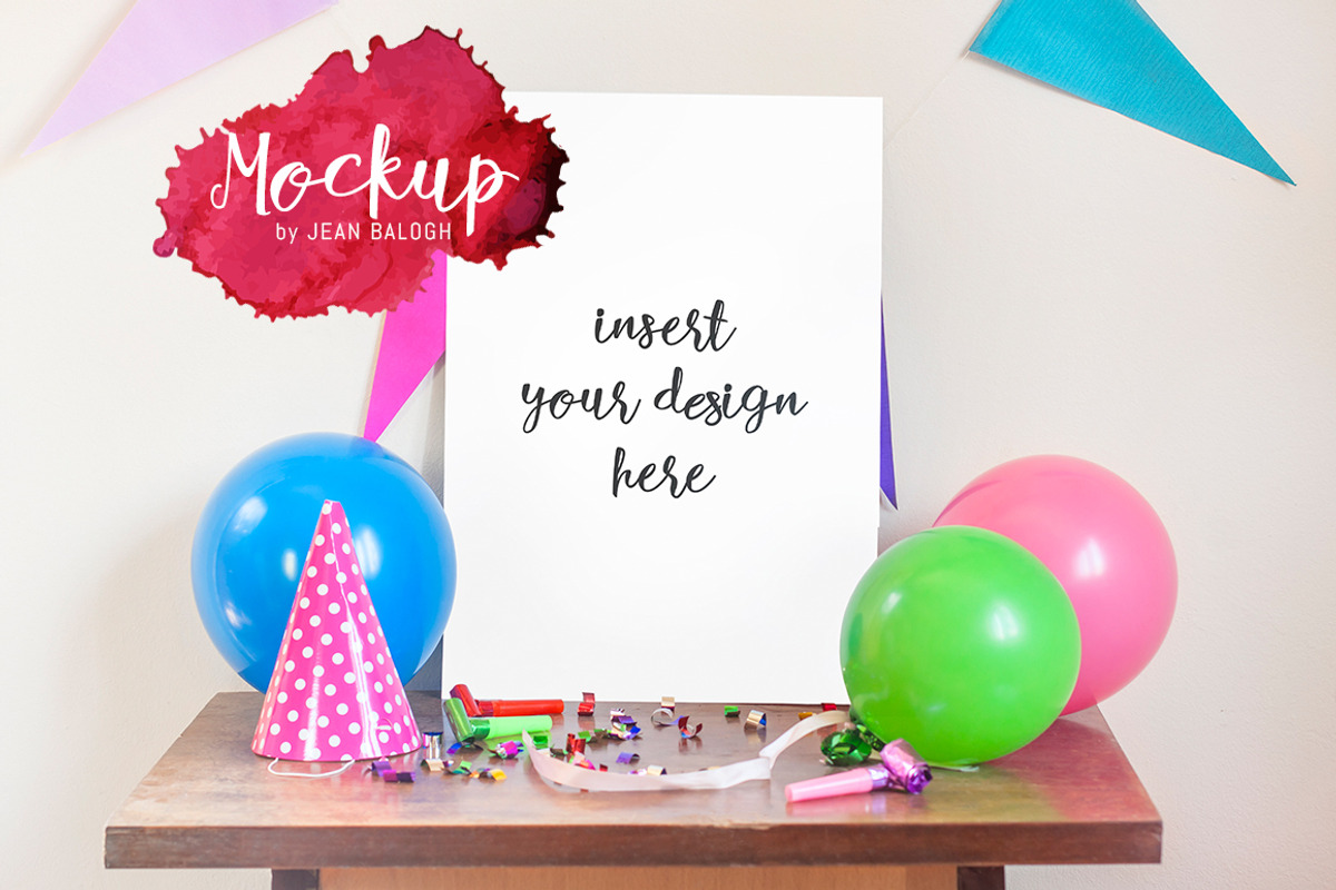Party Mockup With Colorful Elements, a Presentation Template by Jean Balogh