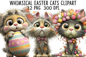 Whimsical Easter Cats Clipart, an Illustration by CraftArtStudio