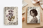 Vintage Portrait Notebook Covers PNG, a Decorative Illustration by Pink_bloom (Thumbnail 6 of 13)
