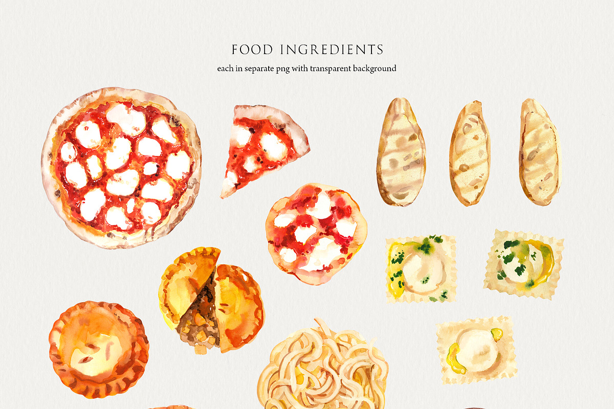 Italian Brunch Watercolor, a Food Illustration by Volha Studio (Photo 4 of 11)