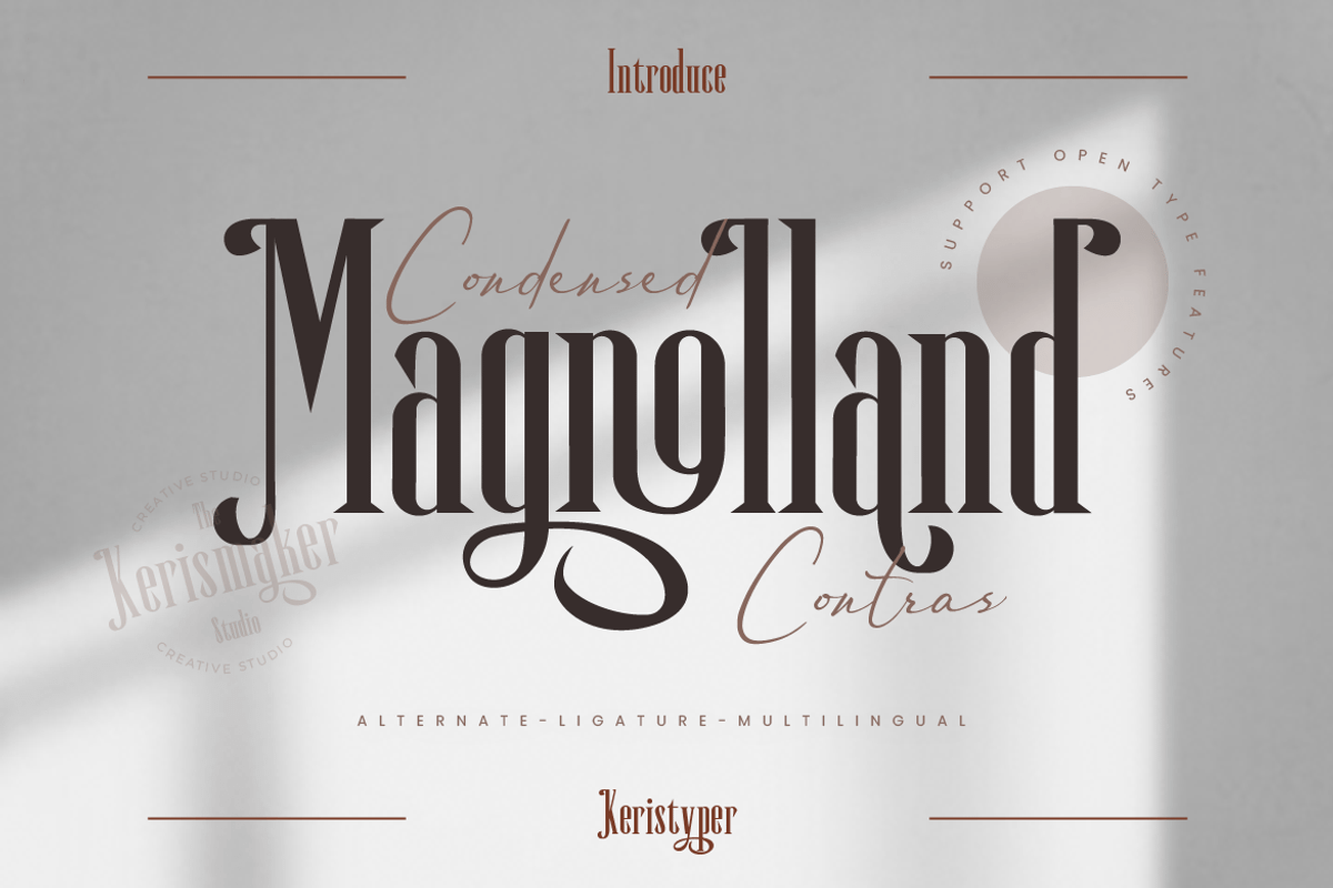 Magnolland, a Serif Font by kerismaker (Photo 1 of 12)