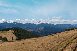 Carpathian mountain plateau spring panorama with country road, U, a Nature Photo by YuriyB