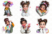 Whimsical Valentine Girl Clipart, an Illustration by Black Bird Studio (Thumbnail 2 of 6)