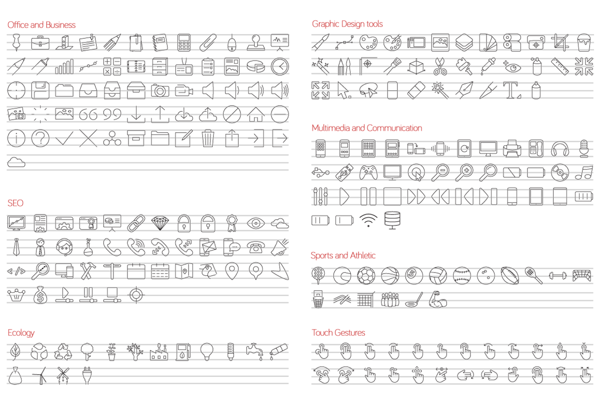 1000 Vector Line Icons Set +WebFont, an Outline Icon by Vectopus.com