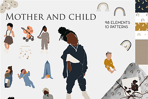 Children's clipart, child and mother