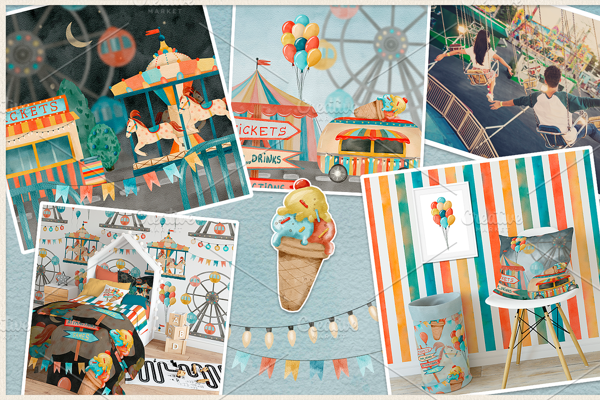 Amusement Park watercolor clip art, an Illustration by ARTerria (Photo 7 of 9)