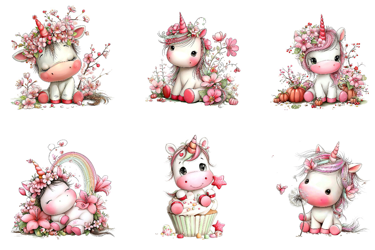 Little Unicorns Clipart, a Seasonal Illustration by CreationArt (Photo 6 of 6)