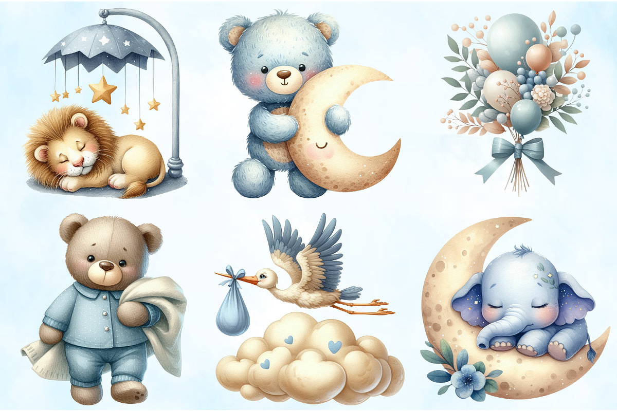 Dusty Blue Beige Baby Nursery Clipar, an Illustration by Craft Nest (Photo 4 of 5)
