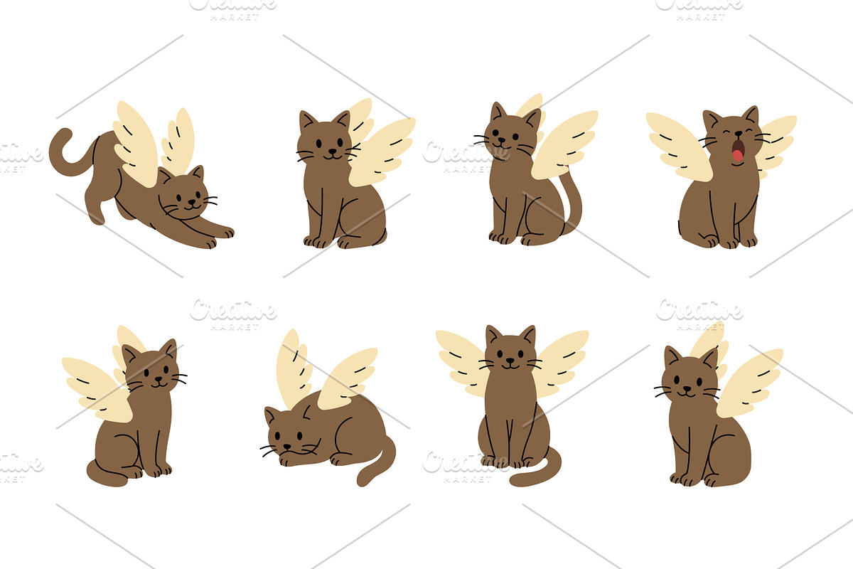 Winged cats. Minimal vector fantasy, an Animal Illustration by GraphiShop