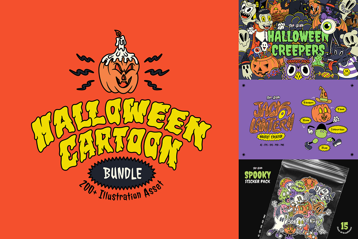 Halloween Cartoon Bundle, an Illustration by The Isian (Photo 1 of 40)