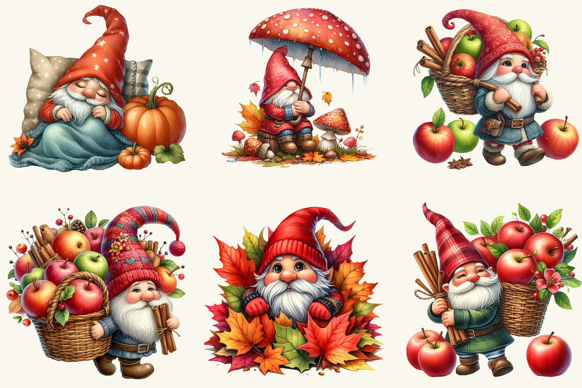Autumn Gnomes Clipart, a Work Illustration by cherrydesign (Photo 3 of 3)